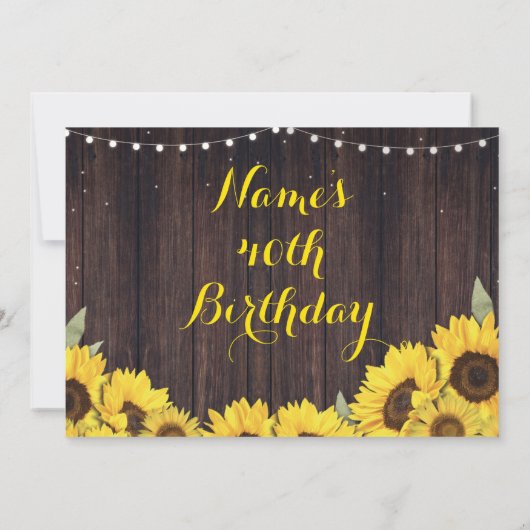 ジャー素朴バースデーパーティーウッドヒマワリ写真 招待状 (裏面)