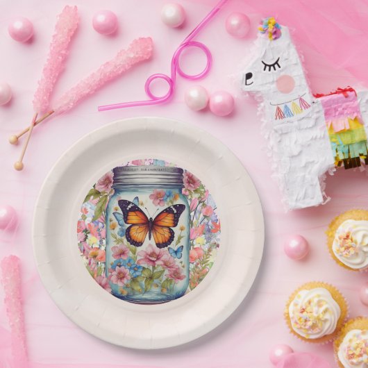 ジャー蝶の赤ちゃんシャワーの小さな愛 ペーパープレート (パーティー)