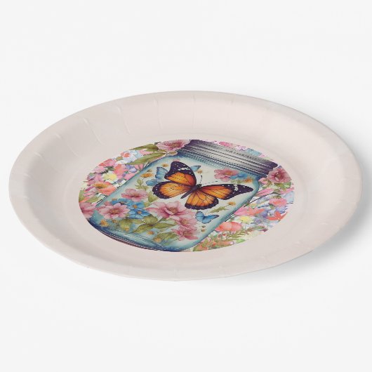 ジャー蝶の赤ちゃんシャワーの小さな愛 ペーパープレート (アングル)