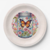 ジャー蝶の赤ちゃんシャワーの小さな愛 ペーパープレート (正面)