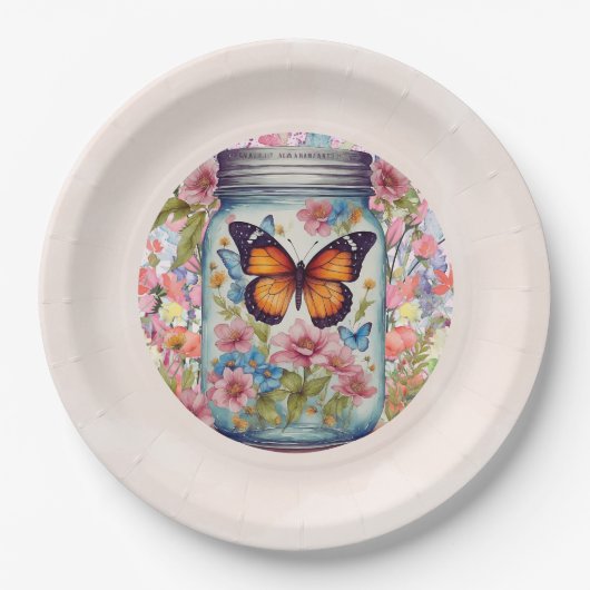 ジャー蝶の赤ちゃんシャワーの小さな愛 ペーパープレート (正面)
