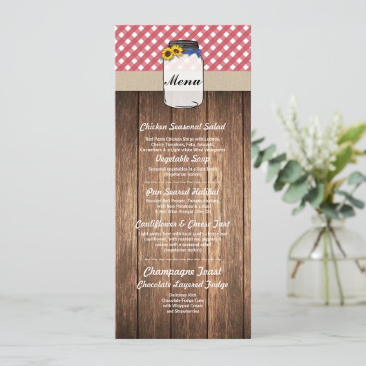 ジャー メニュー ウェディング レセプション 赤チェック ヒマワリ (スタンド正面)