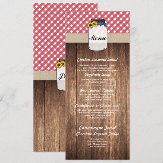 ジャー メニュー ウェディング レセプション 赤 チェック ヒマワリ (正面/裏面)