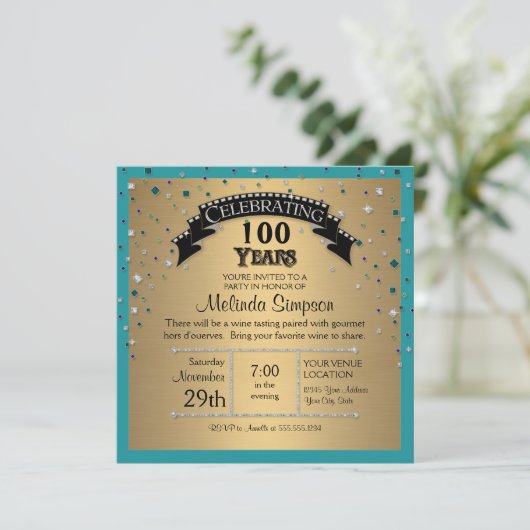 ジュエフェイクル紙吹雪誕生日パーティーお祝い 招待状 (スタンド正面)