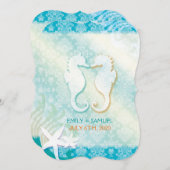 ジュエリドダマスクシーホーススターフィッシュビーチ結婚式 招待状 (正面/裏面)