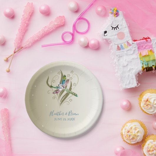 ジュエリドドラゴンフライウェディングシャワー紙プレート ペーパープレート (パーティー)