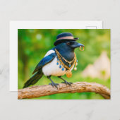 ジュエリーと宝石で覆われたマグピー シーズンポストカード (正面/裏面)