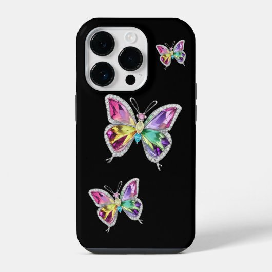 ジュエリーのような虹色クリスタルの蝶々 iPhoneケース (裏面)