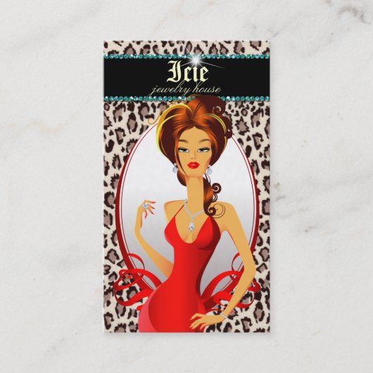 ジュエリーのダイヤモンドの赤いヒョウベージュ色ティール(緑がかった色) 名刺 (正面)