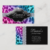 ジュエリーのヒョウの名刺のピンクの青 名刺 (正面/裏面)