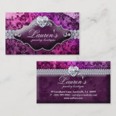 ジュエリーのヴィンテージのバレンタインのハートのダマスク織の紫色 名刺 (正面/裏面)
