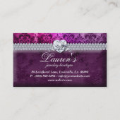 ジュエリーのヴィンテージのバレンタインのハートのダマスク織の紫色 名刺 (裏面)