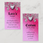 ジュエリーの名刺のエレガントなヴィンテージのダマスク織のピンク 名刺 (正面/裏面)