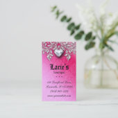 ジュエリーの名刺のエレガントなヴィンテージのダマスク織のピンク 名刺 (スタンド正面)