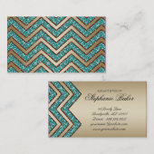 ジュエリーの名刺のシェブロンの輝きの金ゴールドのティール（緑がかった色） 名刺 (正面/裏面)