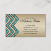 ジュエリーの名刺のシェブロンの輝きの金ゴールドのティール（緑がかった色） 名刺 (裏面)