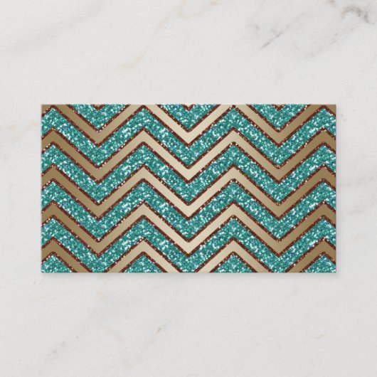 ジュエリーの名刺のシェブロンの輝きの金ゴールドのティール（緑がかった色） 名刺 (正面)
