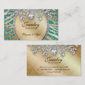 ジュエリーの名刺のシマウマのグリッターのティール（緑がかった色）の金ゴールド 名刺 (正面/裏面)