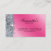 ジュエリーの名刺のシマウマのピンクの銀のグリッター 名刺 (裏面)
