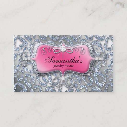 ジュエリーの名刺のシマウマのピンクの銀のグリッター 名刺 (正面)