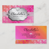 ジュエリーの名刺のレースのピンクのオレンジのハート 名刺 (正面/裏面)