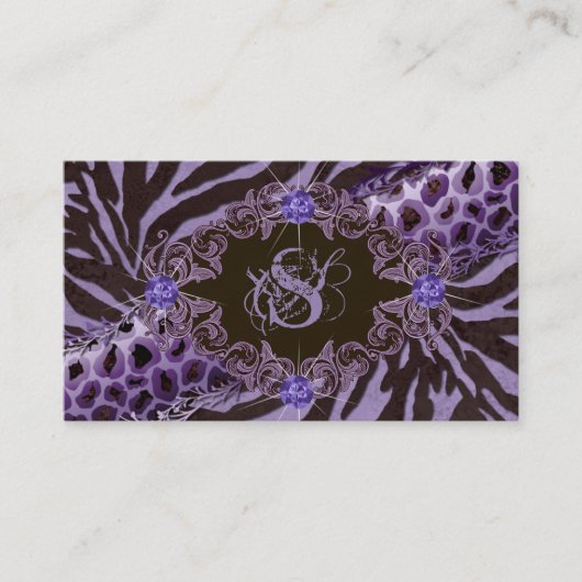 ジュエリーの名刺の動物のシマウマのヒョウの紫色 名刺 (正面)