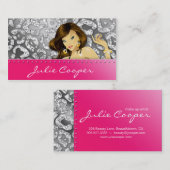 ジュエリーの名刺の女性のヒョウのピンクの銀 名刺 (正面/裏面)