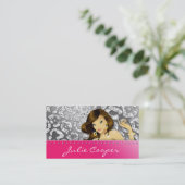 ジュエリーの名刺の女性のヒョウのピンクの銀 名刺 (スタンド正面)