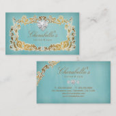 ジュエリーの名刺の花の青い金ゴールドフレームのハート 名刺 (正面/裏面)