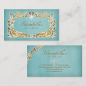 ジュエリーの名刺の花の青い金ゴールドフレーム 名刺 (正面/裏面)