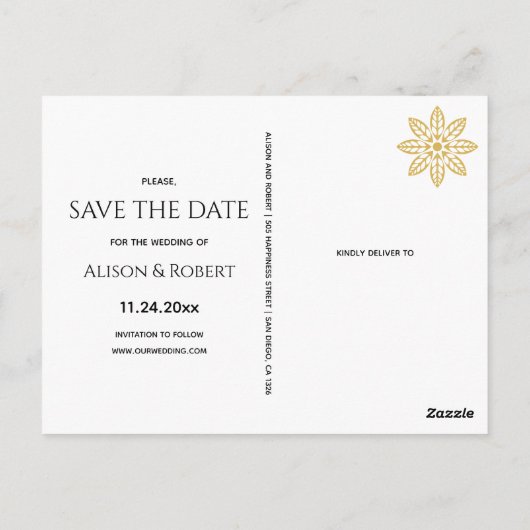 ジュエリーインスパイアフレームとイニシャル日付の保存 ポストカード (裏面)