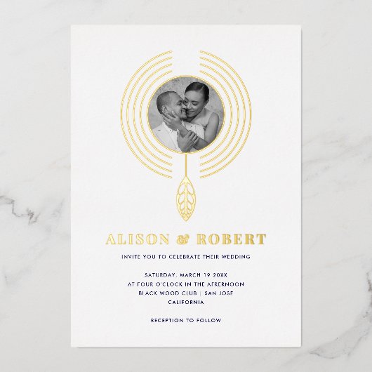 ジュエリーインスパイアフレームとフォトホワ結婚イト 箔招待状 (正面)