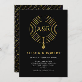 ジュエリーインスパイアフレーム、リーフおよびイニシャル結婚ズ 招待状