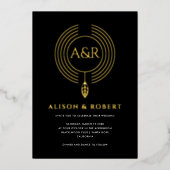 ジュエリーインスパイアフレーム、リーフおよびイニシャル結婚ズ 箔招待状 (正面)