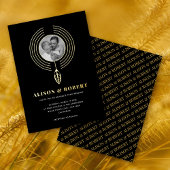 ジュエリーインスパイアフレーム、リーフおよび写真結婚の 箔招待状