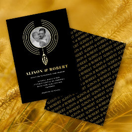 ジュエリーインスパイアフレーム、リーフおよび写真結婚の 箔招待状