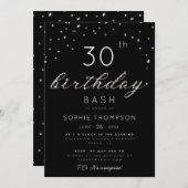 ジュエリーエレガントシックなスパークルグリッターバースデーパーティー 招待状 (正面/裏面)