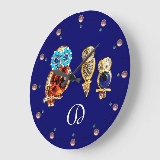 ジュエリーオウルズモノグラム金ゴールド、ブルーターカーセトパス ラージ壁時計 (傾斜)