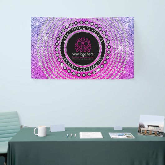 ジュエリーカスタムロゴグリッターダイヤモンドサークル 横断幕 (トレードショー)