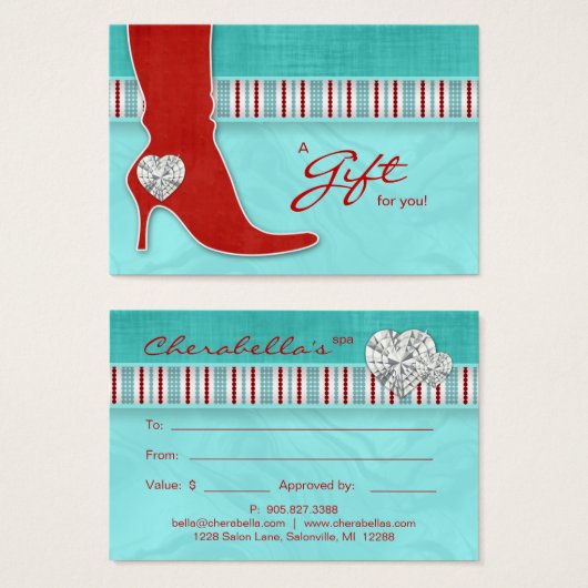 ジュエリーギフトカードスパバレンタインのハートレッドブーツ (正面&裏面)