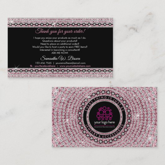 ジュエリーグリッターピンクダイヤモンドご注文ありがとうございます 名刺 (正面/裏面)