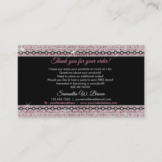 ジュエリーグリッターピンクダイヤモンドご注文ありがとうございます 名刺 (正面)