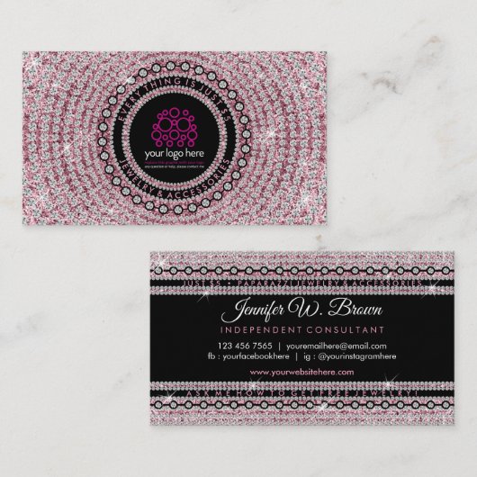 ジュエリーグリッターピンク 名刺 (正面/裏面)