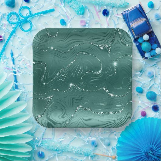 ジュエリーグリーンエメラルドグリタリーきらびやかな ペーパープレート (パーティー)