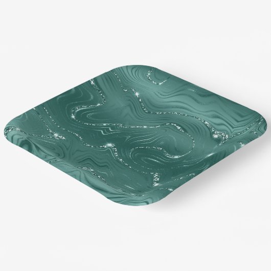 ジュエリーグリーンエメラルドグリタリーきらびやかな ペーパープレート (傾斜あり)