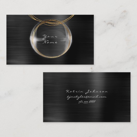 ジュエリースタイリスト金ゴールドボールブラックメタリック 名刺 (正面/裏面)