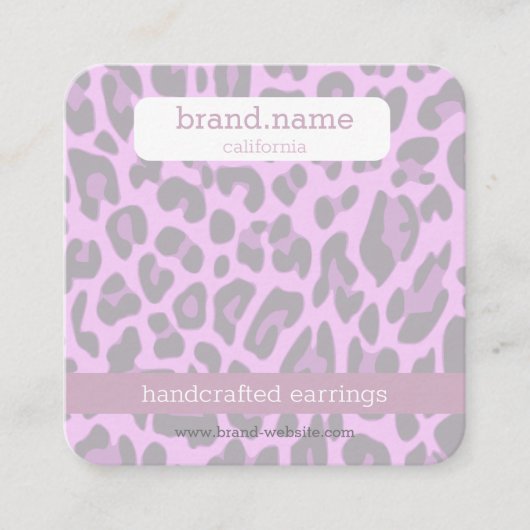 ジュエリースタッドディスプレイパープルレオパード印刷手作り スクエア名刺 (正面)
