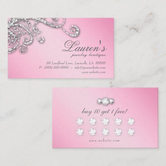 ジュエリースワールロイヤリティカードグリッターダイヤモンドピンク ロイヤリティカード (正面/裏面)