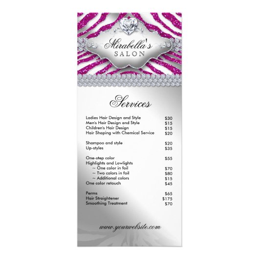 ジュエリーゼブラハートスパークルホットピンクメニュー ラックカード (正面)