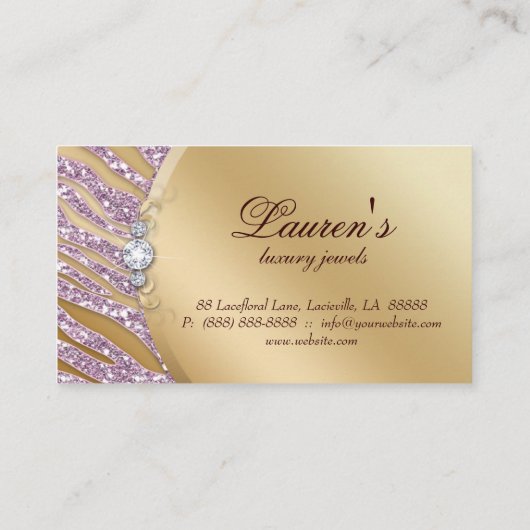 ジュエリーゼブラ名刺スパークルピンク金ゴールド 名刺 (裏面)